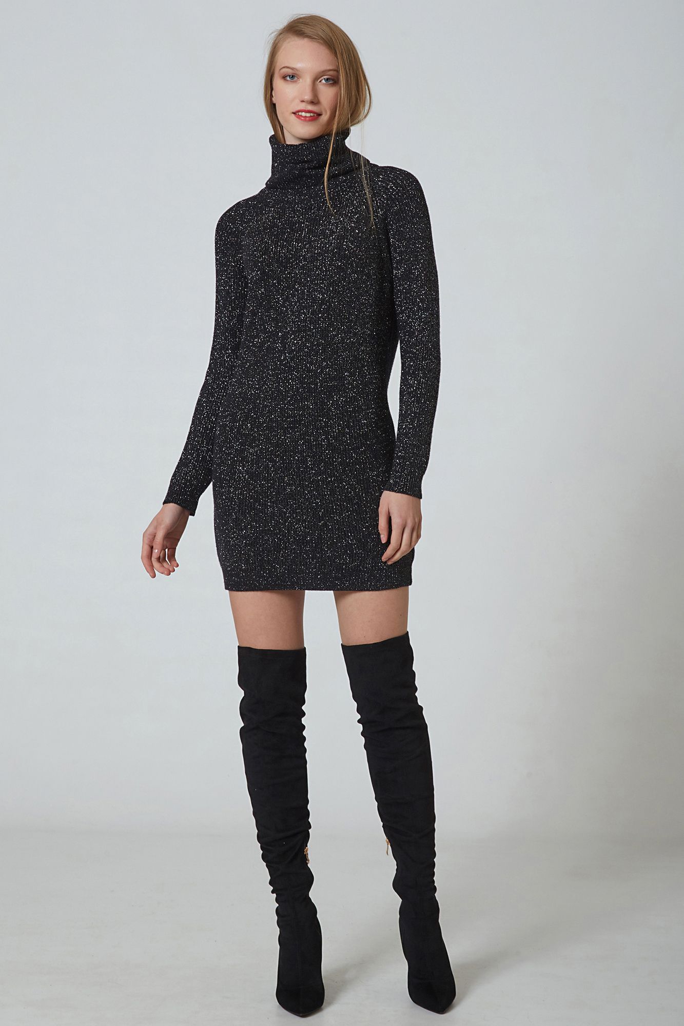 Lurex turtleneck dress